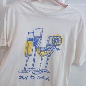 Vici White Graphic Tee with Blue & Yellow Cocktail Print